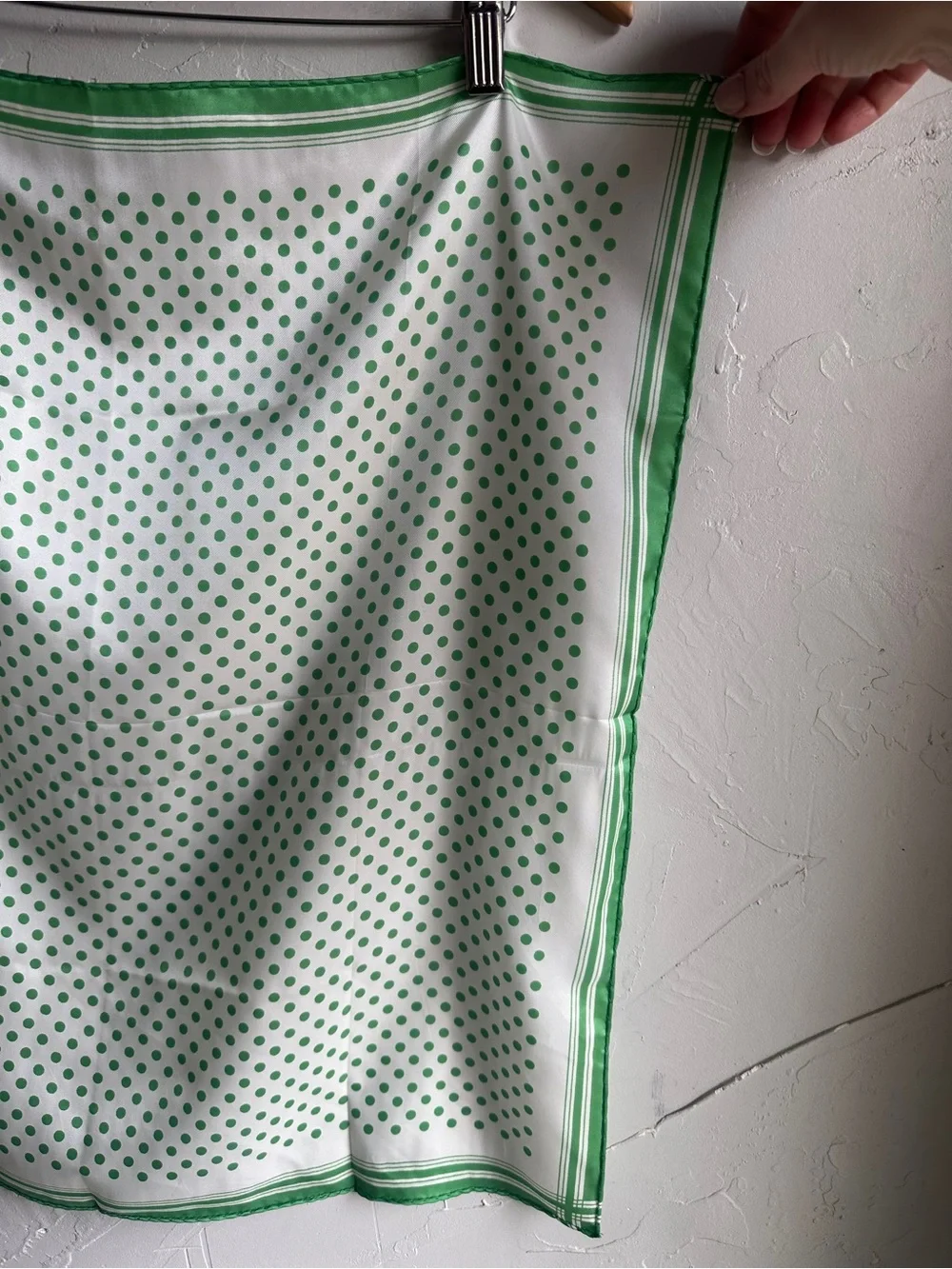 Green White Polka Dot Square Scarf Retro Mod Parisian Cottagecore 23x24